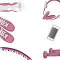 Sports accessories. Women outfits. Pink color collection.